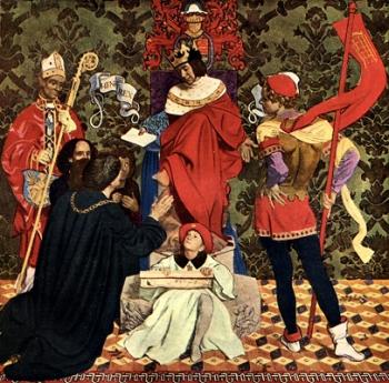 Frank Cadogan Cowper : John Cabot and his sons receive the charter from Henry VII to sail in search of new lands